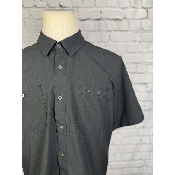 Orvis Tech Shirt Men Large Short Sleeve Black 100%Polyester Double Chest Pockets - Picture 4 of 8